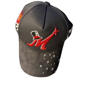 ThirtyOne Hats Snapback Hat Mens OSFM Black Red Rhinestone Magic Embroidery New